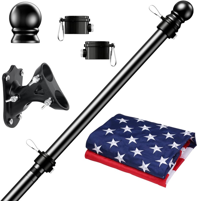 PHITRIC Flag Pole Kit with 3x5 American Flag for House Outside, Stainless Steel Rustproof Flagpole Holder for 3x5 Sports Fan Outdoor Flags for Outside House (Black) - Image 1